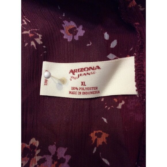Arizona Jeans Women Sheer Floral Top Size XL Burgandy Polyester sku11 - Picture 5 of 5